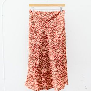 Renee Red Leopard Print Midi Satin Skirt